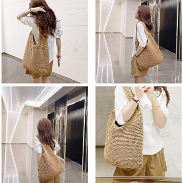 QTKJ Large Straw Tote Handbag for Summer Beach Style