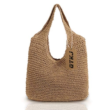 QTKJ Large Straw Tote Handbag for Summer Beach Style