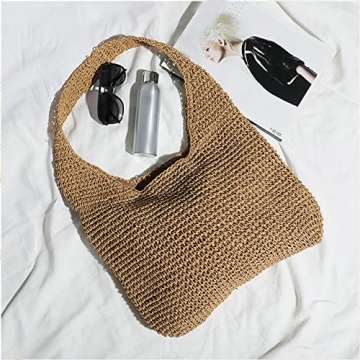 QTKJ Large Straw Tote Handbag for Summer Beach Style
