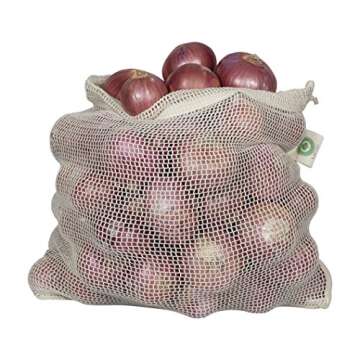 Reusable Mesh Produce Bags - 8 Bags, 100% Organic Cotton Reusable Net Vegetable Bags - Environment-f...