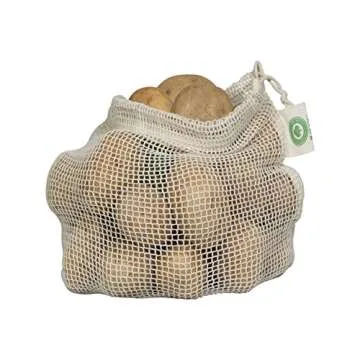 Reusable Mesh Produce Bags - 8 Bags, 100% Organic Cotton Reusable Net Vegetable Bags - Environment-friendly & Washable Fruit, Vegetable & Produce Bags (2 X Large, 2 Large, 2 Medium, 2 Small)