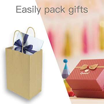 bagmad Kraft Paper Bags with Handles - 100 Pack