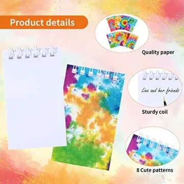 Nezyo 24 Pcs Mini Tie Dye Notebooks 2.36 x 3.94 Inch Little Pocket Notepads Bulk Tie Dye Spiral Note Pads Set Hippie Small Notebook for Art Birthday Treat Bags Party Favors Supplies