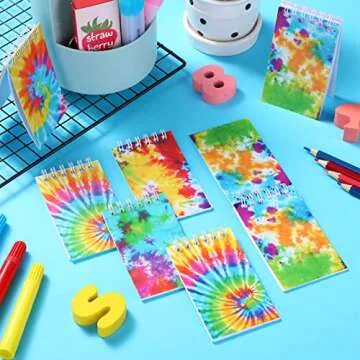 Nezyo 24 Pcs Mini Tie Dye Notebooks 2.36 x 3.94 Inch Little Pocket Notepads Bulk Tie Dye Spiral Note Pads Set Hippie Small Notebook for Art Birthday Treat Bags Party Favors Supplies