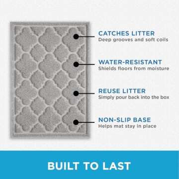 Large Cat Litter Mat 35" x 23" - Kitty Litter Box Mat & Dirt Trapping Rug - Premium Waterproof PVC M...