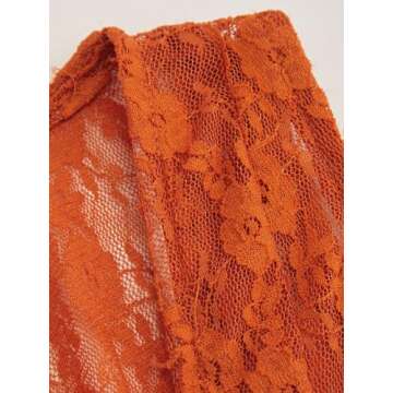 CIDER Women's Sexy V-Neck Floral Lace Maxi Dress Sleeveless Semi-Sheer Dresses Summer Fall Orange