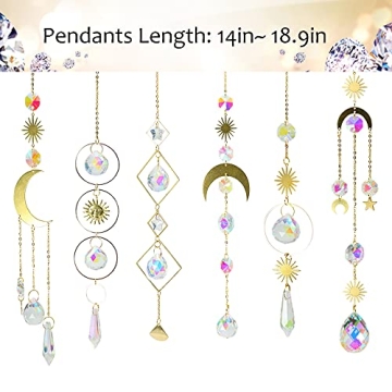 6Pieces Colorful Crystals Suncatcher Hanging Sun Catcher with Chain Pendant Ornament Crystal Balls for Window Home Garden Christmas Day Party Wedding Decoration