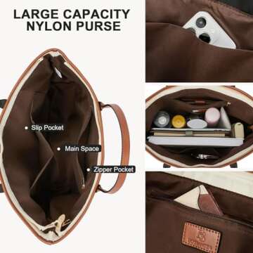 BOSTANTEN Tote Bag for Women Large Purses Shoulder Handbags With Yoga Mat Buckle For Work Travel Gym, Beige with Brown