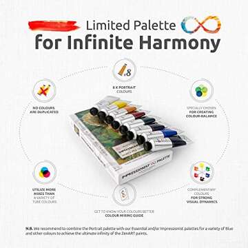 Professional Oil Paint Set - 8 Large 50ml Tubes