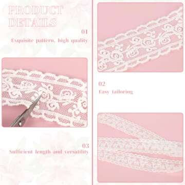 White Lace Ribbon Lace Trim Ribbon Floral Lace Ribbon Vintage Crochet Ribbon Mesh Lace Applique Cotton Lace Ribbon for Wedding Bridal Decoration DIY Craft Sewing Home Decoration Gift Wrapping(5 Yards)