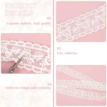 White Lace Ribbon Lace Trim Ribbon Floral Lace Ribbon Vintage Crochet Ribbon Mesh Lace Applique Cotton Lace Ribbon for Wedding Bridal Decoration DIY Craft Sewing Home Decoration Gift Wrapping(5 Yards)