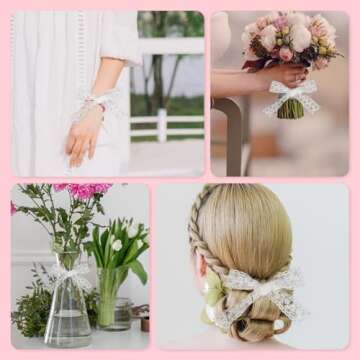 White Lace Ribbon Lace Trim Ribbon Floral Lace Ribbon Vintage Crochet Ribbon Mesh Lace Applique Cotton Lace Ribbon for Wedding Bridal Decoration DIY Craft Sewing Home Decoration Gift Wrapping(5 Yards)