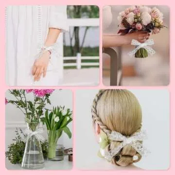 White Lace Ribbon Lace Trim Ribbon Floral Lace Ribbon Vintage Crochet Ribbon Mesh Lace Applique Cotton Lace Ribbon for Wedding Bridal Decoration DIY Craft Sewing Home Decoration Gift Wrapping(5 Yards)