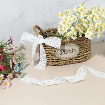 White Lace Ribbon Lace Trim Ribbon Floral Lace Ribbon Vintage Crochet Ribbon Mesh Lace Applique Cotton Lace Ribbon for Wedding Bridal Decoration DIY Craft Sewing Home Decoration Gift Wrapping(5 Yards)