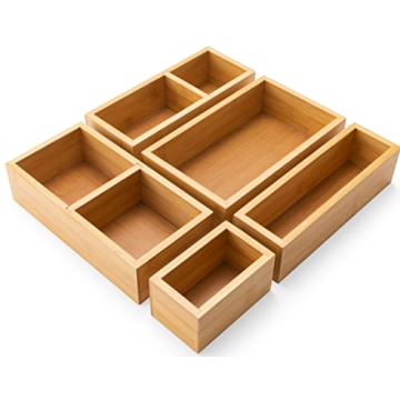 Oyydecor Bamboo Drawer Organizer Storage Box Set, 5-Piece Multi-Use Junk Drawer Organizer for Kitche...