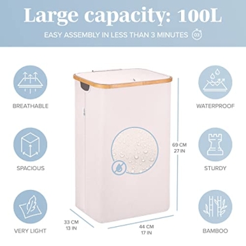 Lonbet Elegant Bamboo Laundry Hamper - 100L Capacity
