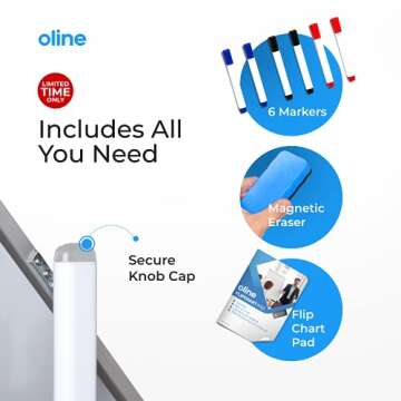 Oline Mobile Whiteboard 48 x 36 Inch Large Height Adjust 360° Magnetic Rolling Double Sided Reversi...