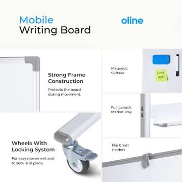 Oline 48x36 Mobile Whiteboard - Adjustable & Reversible