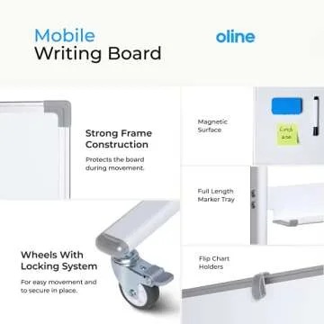 Oline 48x36 Mobile Whiteboard - Adjustable & Reversible