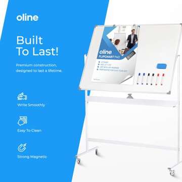 Oline 48x36 Mobile Whiteboard - Adjustable & Reversible