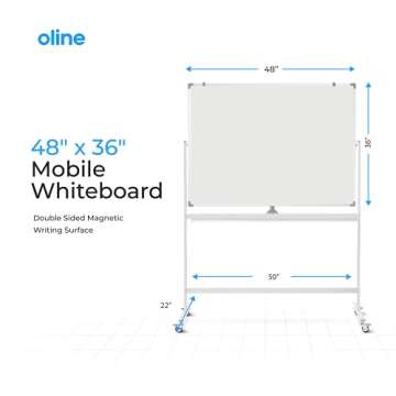 Oline 48x36 Mobile Whiteboard - Adjustable & Reversible