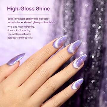 RARJSM Cat Eye Gel Nail Polish Aurora Violet Purple Velvet Silver Glitter Universal Galaxy Shimmer I...