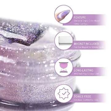 RARJSM Cat Eye Gel Nail Polish Aurora Violet Purple Velvet Silver Glitter Universal Galaxy Shimmer Ice Gel Polish with Magnet Stick Single Bottle 15ml LED UV Curing Requires Soak Off Salon Home