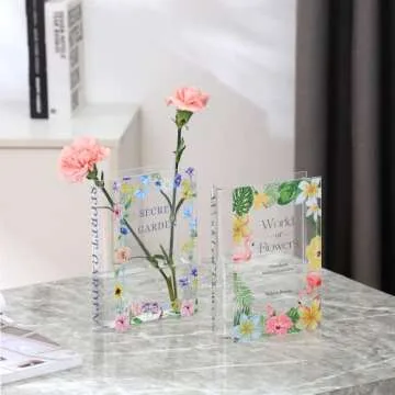 PORPAN Book Vase, Acrylic Book Vase for Flowers, Book Flower Vase Clear, Book Shaped Vase, A Book About Flowers Vase, Modern Decorative Vase for Home, Bedroom, Living Room, Office, Set of 2