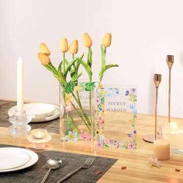 PORPAN Book Vase, Acrylic Book Vase for Flowers, Book Flower Vase Clear, Book Shaped Vase, A Book About Flowers Vase, Modern Decorative Vase for Home, Bedroom, Living Room, Office, Set of 2