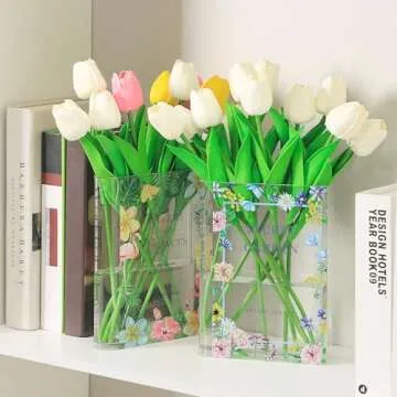PORPAN Book Vase, Acrylic Book Vase for Flowers, Book Flower Vase Clear, Book Shaped Vase, A Book About Flowers Vase, Modern Decorative Vase for Home, Bedroom, Living Room, Office, Set of 2