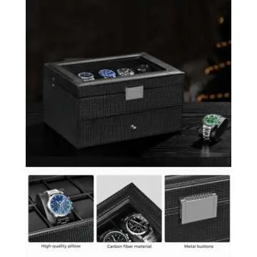 BEWISHOME 20 Slots Watch Box with Glass Top for Men