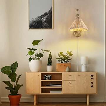 WINGBO Wall Sconce Adjustable Rattan Wall Lamp Gold
