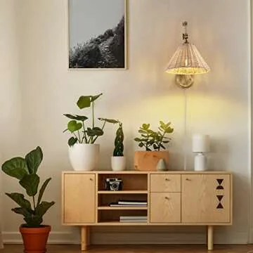 WINGBO Wall Sconce Adjustable Rattan Wall Lamp Gold