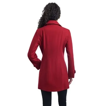 Anne Klein Womens Classic Double Breasted Pea Coat in Red