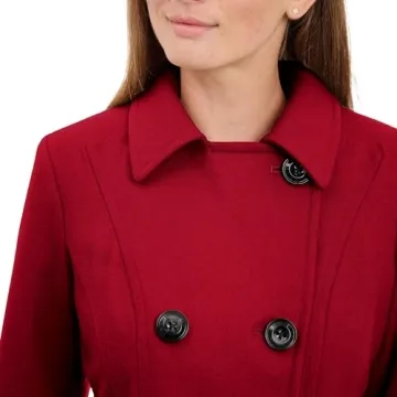 Anne Klein Womens Classic Double Breasted Pea Coat in Red