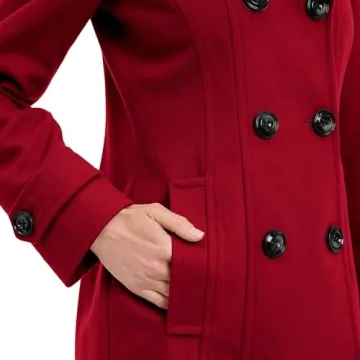 Anne Klein Womens Classic Double Breasted Pea Coat in Red