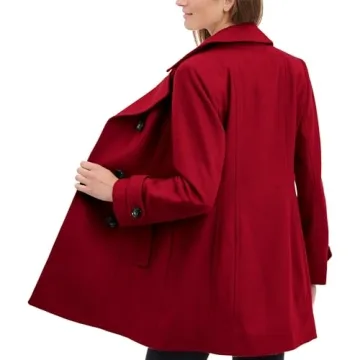 Anne Klein Womens Classic Double Breasted Pea Coat in Red