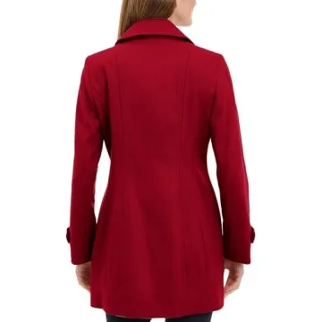 Anne Klein Womens Classic Double Breasted Pea Coat in Red