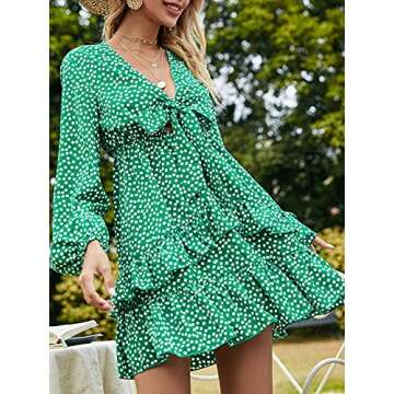 Conmoto Women's Sexy Long Sleeve Lace Ruffle Mini Dress Hollow Out Summer Dress
