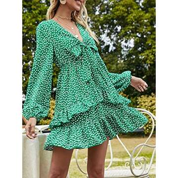 Conmoto Women's Sexy Long Sleeve Lace Ruffle Mini Dress Hollow Out Summer Dress