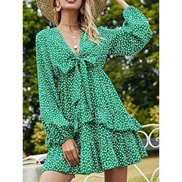 Conmoto Women's Sexy Long Sleeve Lace Ruffle Mini Dress Hollow Out Summer Dress