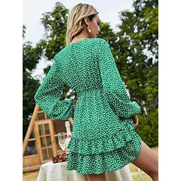 Conmoto Women's Sexy Long Sleeve Lace Ruffle Mini Dress Hollow Out Summer Dress