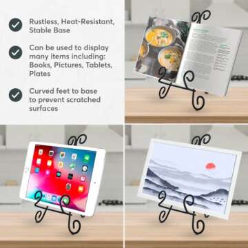 Cookbook Stand Book Holder Deluxe Book Holders for Reading Hands Free Heavy Duty Metal Recipe Book Holder Stable Book Display Stand Non-Scratch Feet Elegant Design