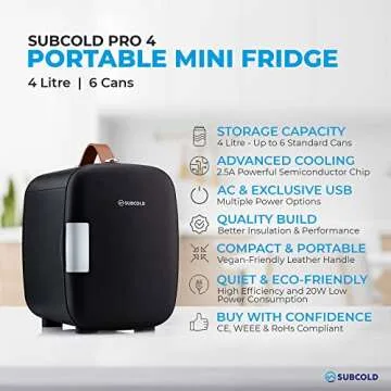 Subcold Pro4 Luxury Mini Fridge Cooler 4 Litre / 6 Cans AC & Exclusive USB ECO Power Option | Portab...