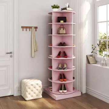 Dithoko Rotating Shoe Rack, 7-Tiers Storage Shoe Rack Tower, Free Standing 360°Shoe Storage Organizer Shoe Rack for Entryway Living Room Hallway (Pink, 7-Tiers)