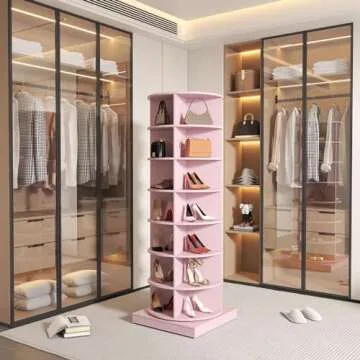 Dithoko Rotating Shoe Rack, 7-Tiers Storage Shoe Rack Tower, Free Standing 360°Shoe Storage Organizer Shoe Rack for Entryway Living Room Hallway (Pink, 7-Tiers)