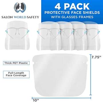 TCP Global Salon World Safety Face Shields with Glasses Frames (Pack of 4) - Ultra Clear Protective ...