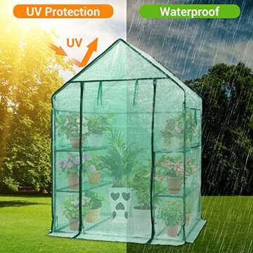 Ohuhu Greenhouse for Outdoors with Mesh Side Windows, 3 Tiers 4 Shelves Small Walk-In Green House Plant Stands Plastic PE Cover Outside Portable Warm House for Seedling Flowers Growing, 4.8x2.5x6.4 FT