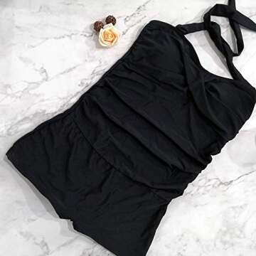 Maternity One Piece Swimwear Retro Halter Swimsuit with Boyleg Pregnancy Bathing Suit Boyshort Black XXL