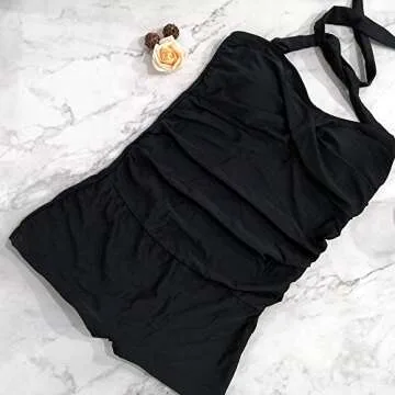 Maternity One Piece Swimwear Retro Halter Swimsuit with Boyleg Pregnancy Bathing Suit Boyshort Black XXL